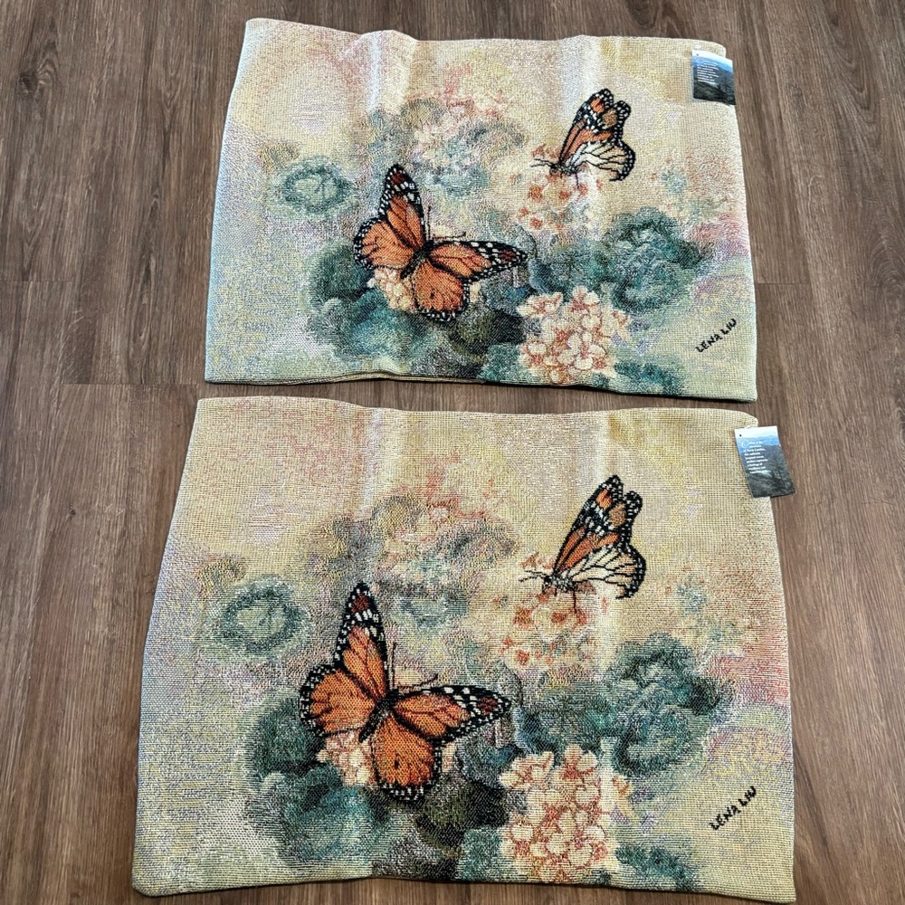 2 Lena Liu Manual Woodworkers & Weavers Tapestry 2 Pillow Shams Butterfl…